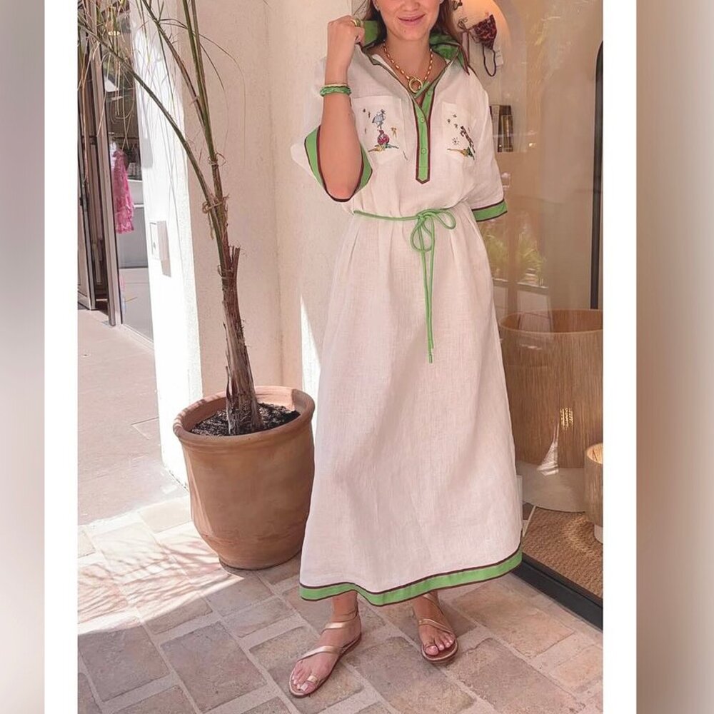 ALÉMAIS + Anouk Colantoni Play belted embroidered linen-gauze midi shirt dress